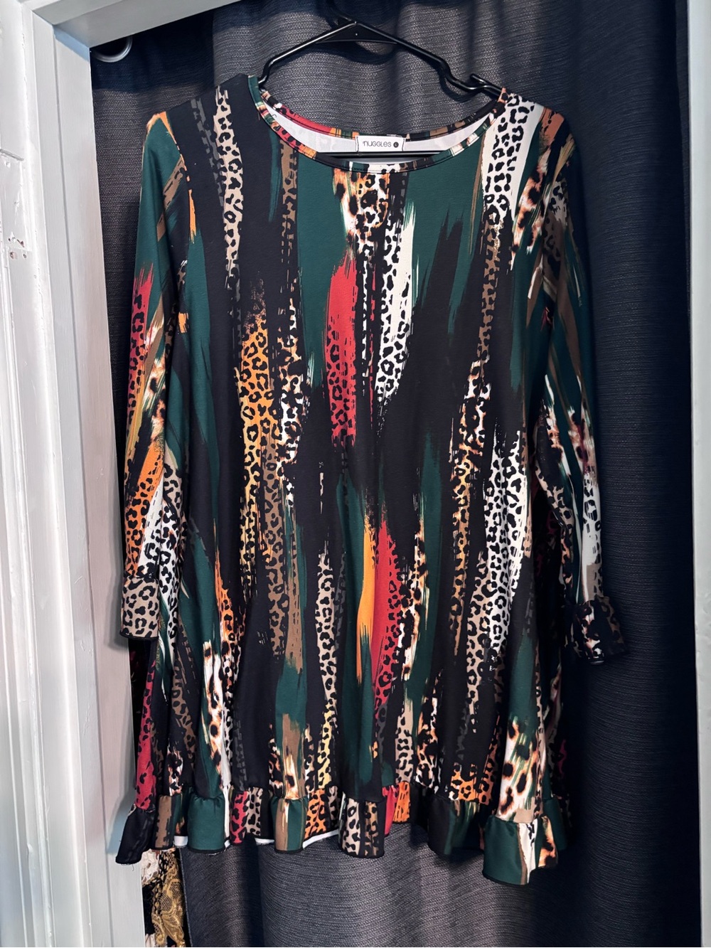 Nuggles Multi-Color Printed Ruffle-Hem Tunic - Green Accent